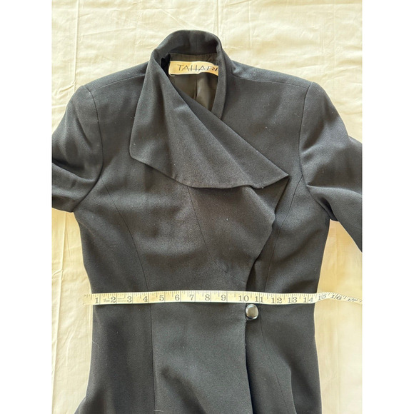 Vintage 90s Career Black Coat Dress Sz 4 Ruffle Front Single Button Rayon Blend - Picture 10 of 15